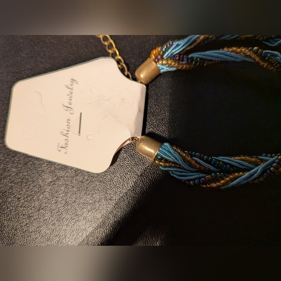 Fashion Jewelry Turquoise Coloured Pendant and Multi Coloured Twisted Necklace - Picture 4 of 4